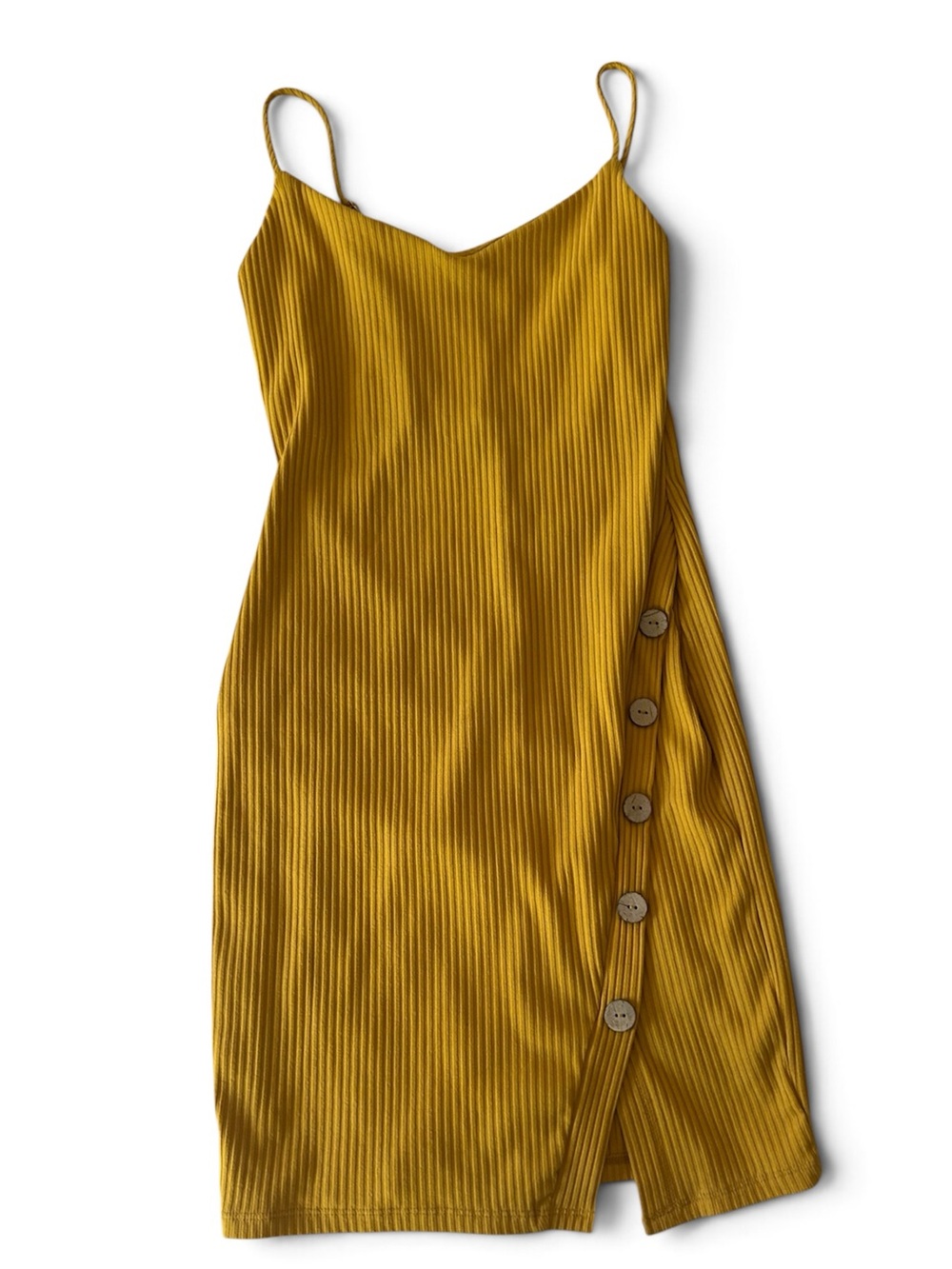 Sleeveless Mustard Midi Dress with Side Button Detail